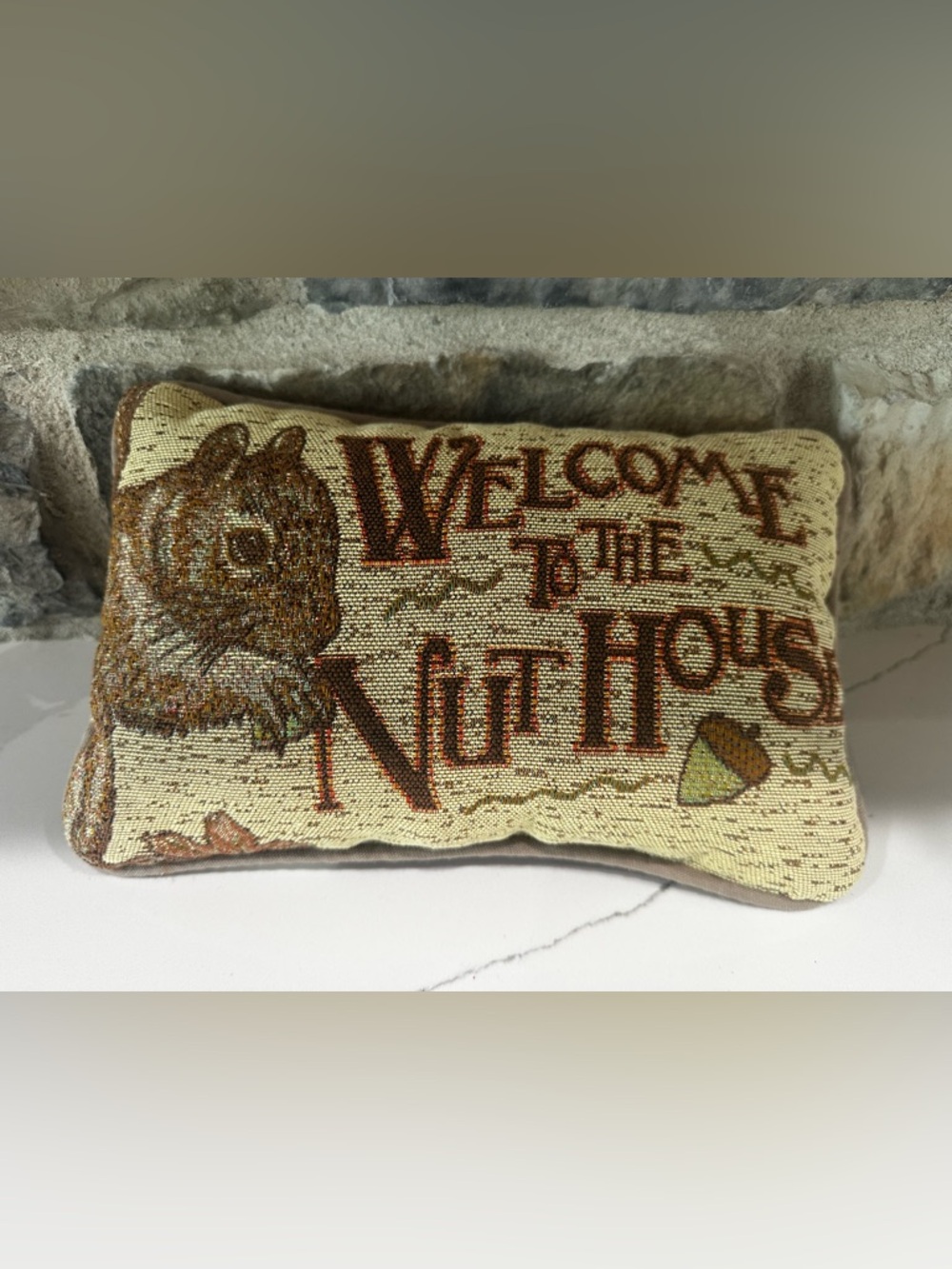 Acorn Gap Squirrel Welcome to The Nut House Humor Funny Tapestry Word Pillow